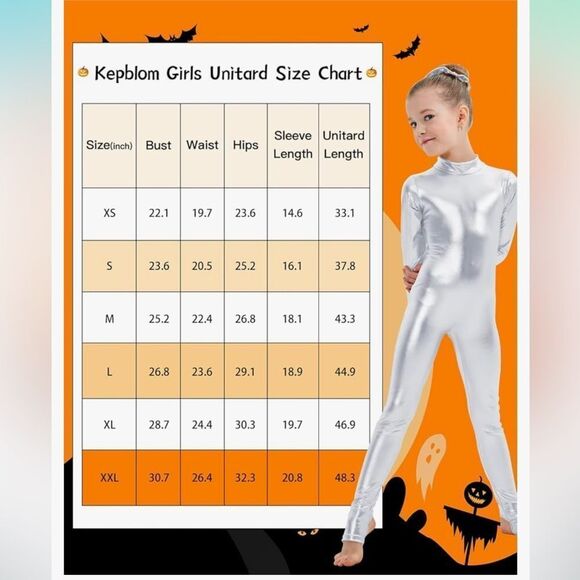 Kepblom Girls Shiny Metallic Mock Neck Unitard Long Sleeve Bodysuit Costume, NWT - Picture 3 of 9